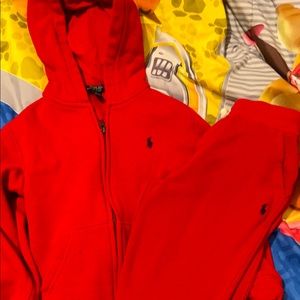 Boys red polo sweatshirt and sweatpants